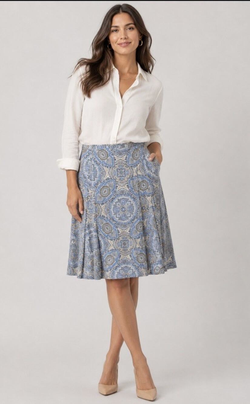 ANN TAYLOR Loft Women's 100% Silk Pleated A-line Skirt Paisley Sz 8 Classic